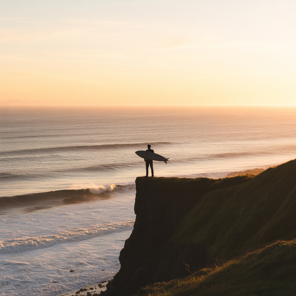 Pessoa olhando o mar calmo ao nascer do sol, simbolizando a força conquistada após a superação do término.