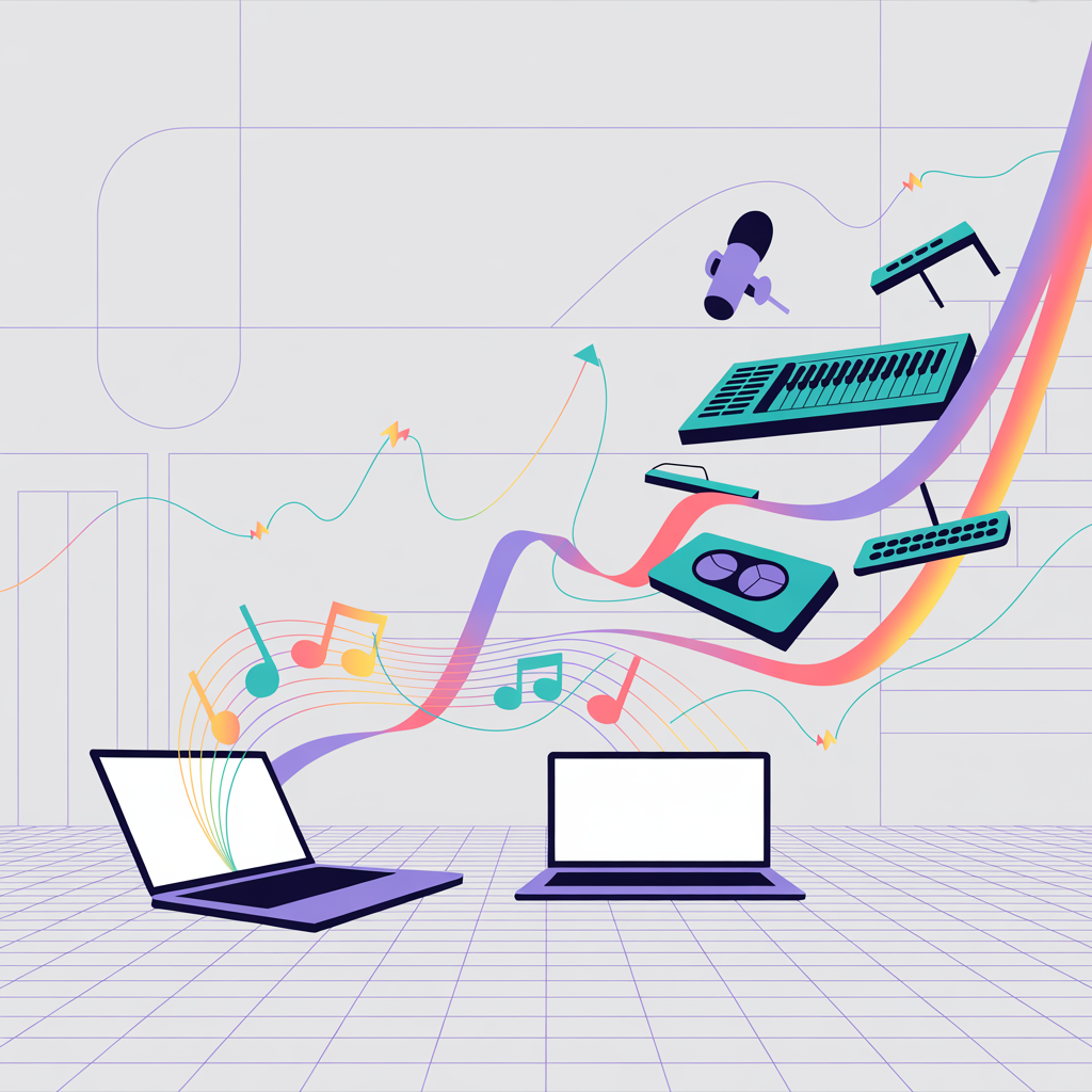 Arte futurista simbolizando o futuro do funk impulsionado por inteligência artificial.