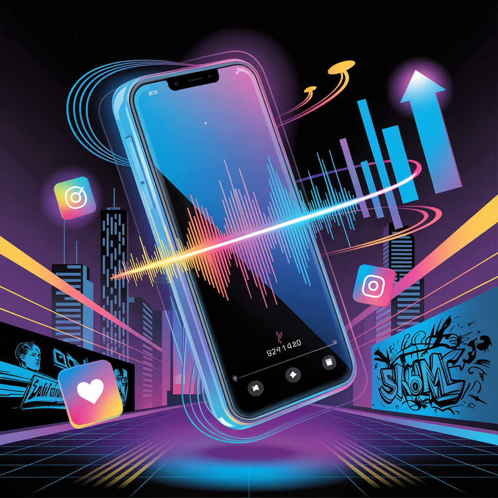 Ilustração de inteligência artificial gerando batidas de funk com interface holográfica.