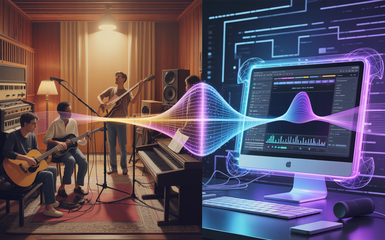 Comparativo visual entre a gravação original de ‘Licença’ e a recriação por inteligência artificial.