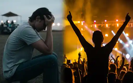 Contraste entre sofrência e superação na música ‘Né’, mostrando o eu lírico que debate sua própria dor.