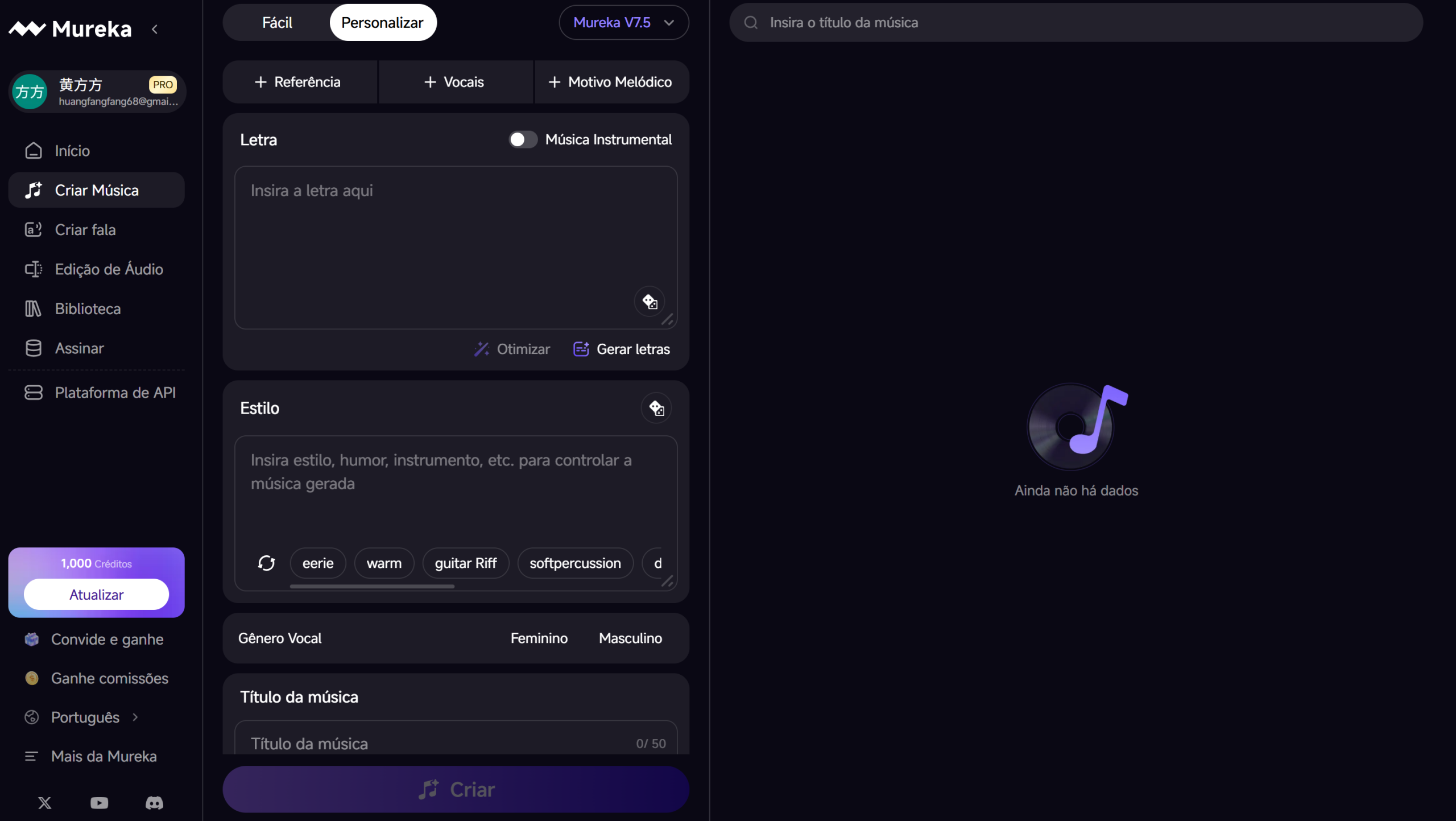 Interface de Mureka.ai