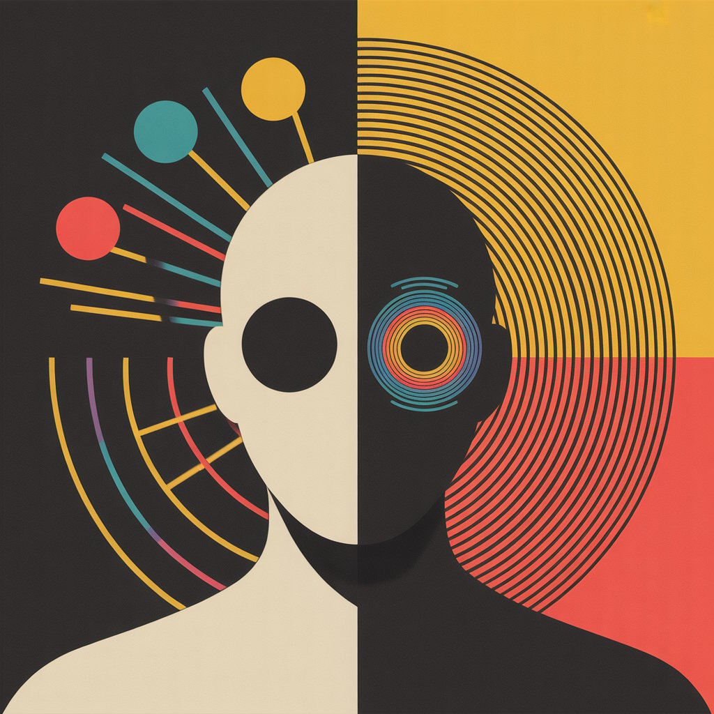 Ilustração abstrata mostrando contraste entre estresse mental e libertação pela dança no funk.