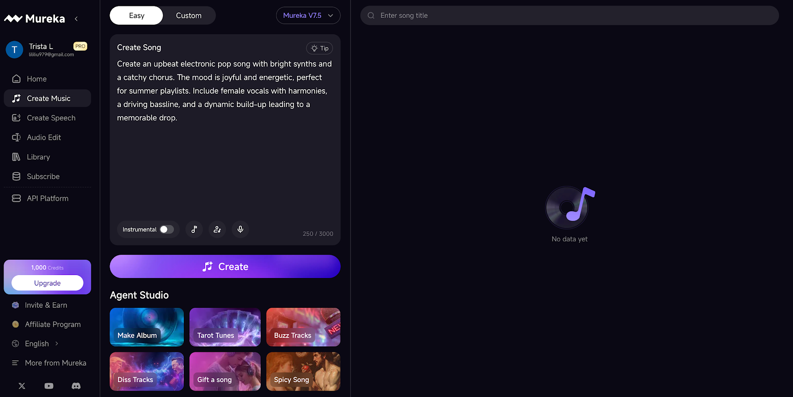 Mureka easy mode interface