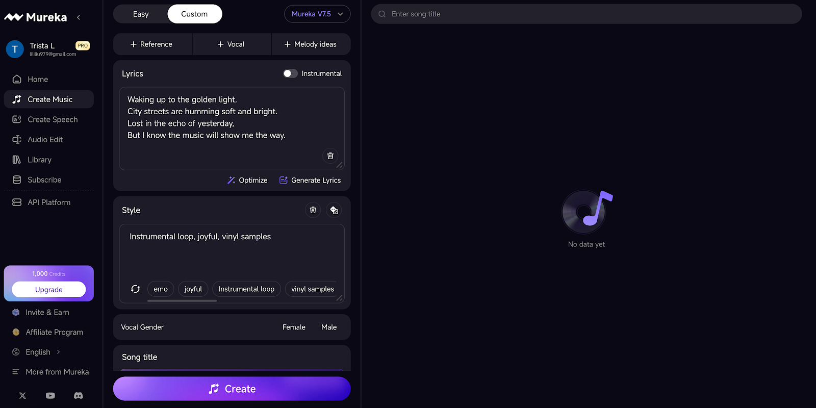 Mureka custom mode settings