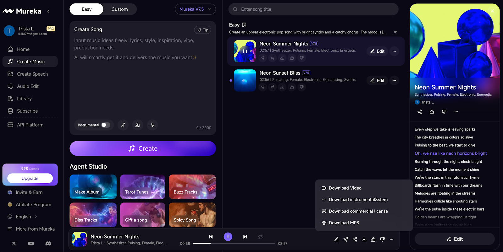 Mureka editing and download interface